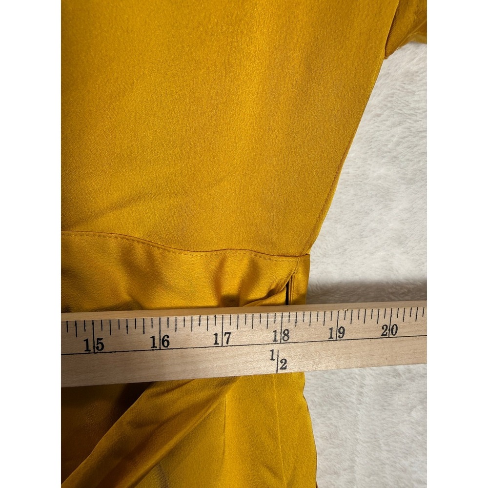 J.Crew Womens XXL Mustard Yellow Satin Wrap Dress Short Sleeve Pockets Lined - Picture 7 of 8